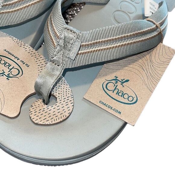 Chaco Womens Chillos Flip Flop Sandals Slip On Stripe Strap Sadie Aqua Gray Size